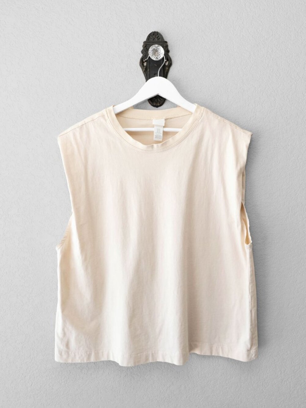 H&M Womens XL Light Yellow 100% Cotton Sleeveless Muscle Tee Boxy Top
